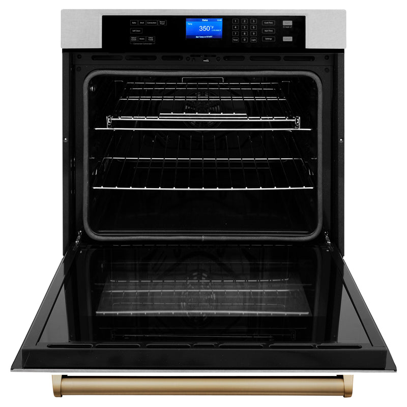 ZLINE 30 in. Autograph Edition Electric Single Wall Oven with Self Clean and True Convection in Fingerprint Resistant Stainless Steel and Champagne Bronze Accents (AWSSZ-30-CB)