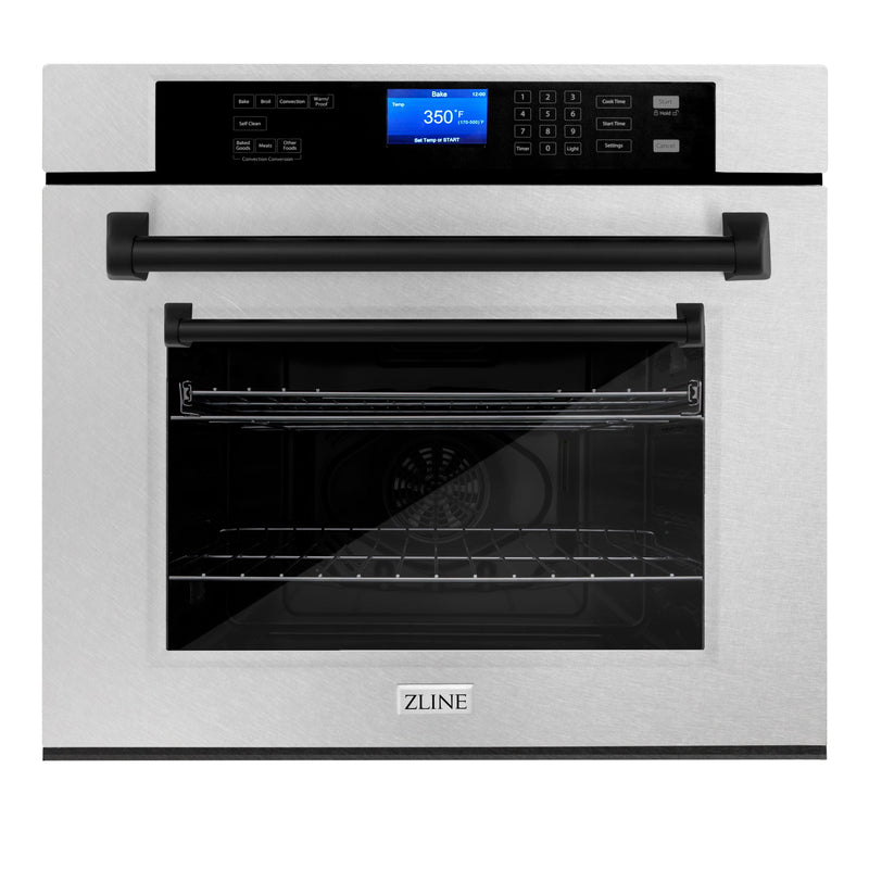 ZLINE 30 in. Autograph Edition Electric Single Wall Oven with Self Clean and True Convection in Fingerprint Resistant Stainless Steel and Matte Black Accents (AWSSZ-30-MB)