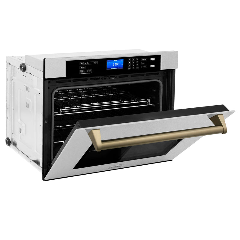 ZLINE 30 in. Autograph Edition Electric Single Wall Oven with Self Clean and True Convection in Fingerprint Resistant Stainless Steel and Champagne Bronze Accents (AWSSZ-30-CB)