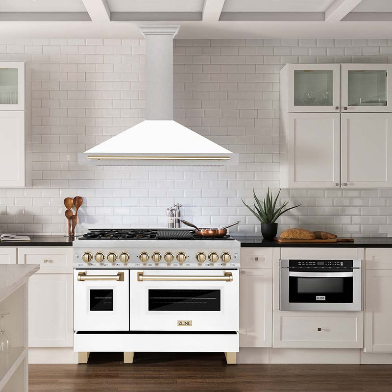 ZLINE 48 in. Autograph Edition Fingerprint Resistant Stainless Steel Range Hood with White Matte Shell and Accented Handles (KB4SNZ-WM48)