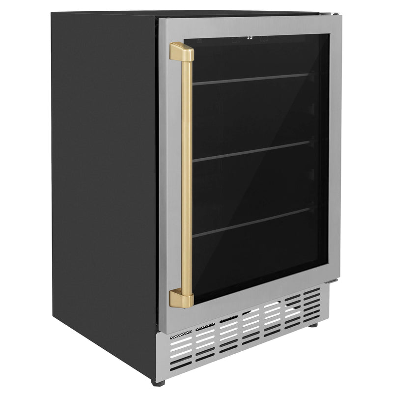 ZLINE 24 in. Monument Autograph Edition 154 Can Beverage Fridge in Stainless Steel with Champagne Bronze Accents (RBVZ-US-24-CB)