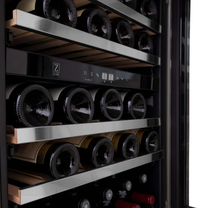 ZLINE 24 in. Monument Autograph Edition Dual Zone 44-Bottle Wine Cooler in Stainless Steel with Champagne Bronze Accents (RWVZ-UD-24-CB)