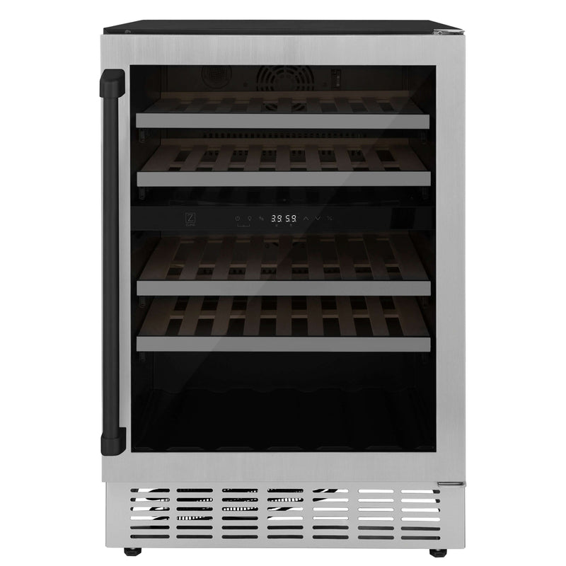 ZLINE 24 in. Monument Autograph Edition Dual Zone 44-Bottle Wine Cooler in Stainless Steel with Matte Black Accents (RWVZ-UD-24-MB)