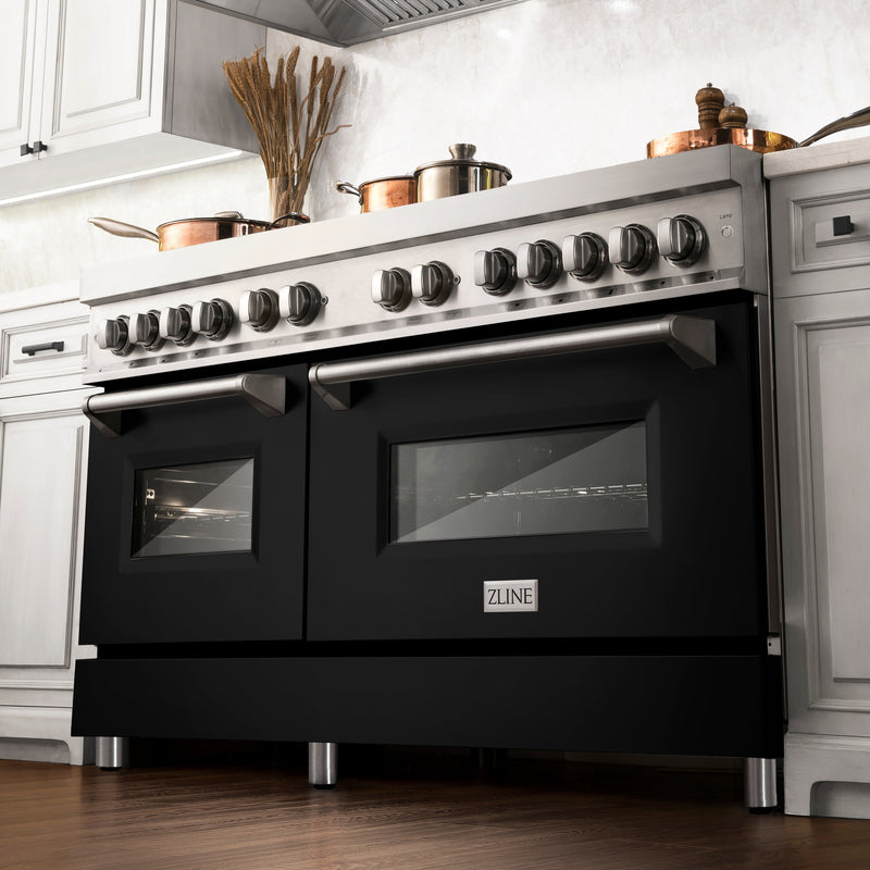 ZLINE 60 in. 7.4 cu. ft. Dual Fuel Range with Gas Stove and Electric Oven in Stainless Steel with Black Matte Door (RA-BLM-60)