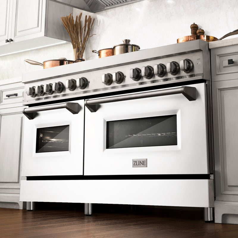 ZLINE 60 in. 7.4 cu. ft. Dual Fuel Range with Gas Stove and Electric Oven in Stainless Steel with White Matte Door (RA-WM-60)