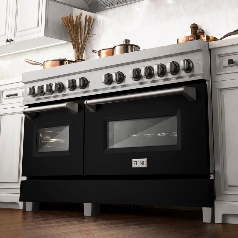 ZLINE 60 in. 7.4 cu. ft. Dual Fuel Range with Gas Stove and Electric Oven in Fingerprint Resistant Stainless Steel with Black Matte Door (RAS-BLM-60)