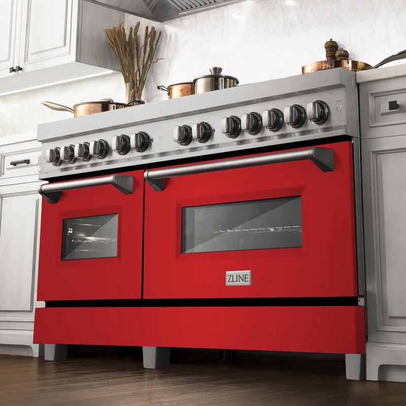 ZLINE 60 in. 7.4 cu. ft. Dual Fuel Range with Gas Stove and Electric Oven in Fingerprint Resistant Stainless Steel with Red Matte Door (RAS-RM-60)