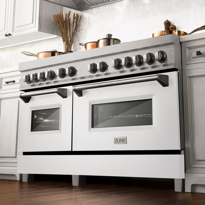 ZLINE 60 in. 7.4 cu. ft. Dual Fuel Range with Gas Stove and Electric Oven in Fingerprint Resistant Stainless Steel with White Matte Door (RAS-WM-60)