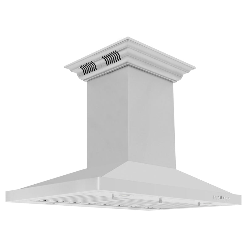 ZLINE Island Mount Range Hood in Stainless Steel with Built-in ZLINE CrownSound Bluetooth Speakers (GL2iCRN-BT)