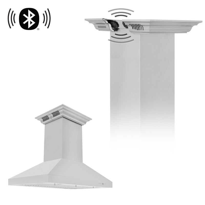 ZLINE Island Mount Range Hood in Stainless Steel with Built-in ZLINE CrownSound Bluetooth Speakers (KL3iCRN-BT)