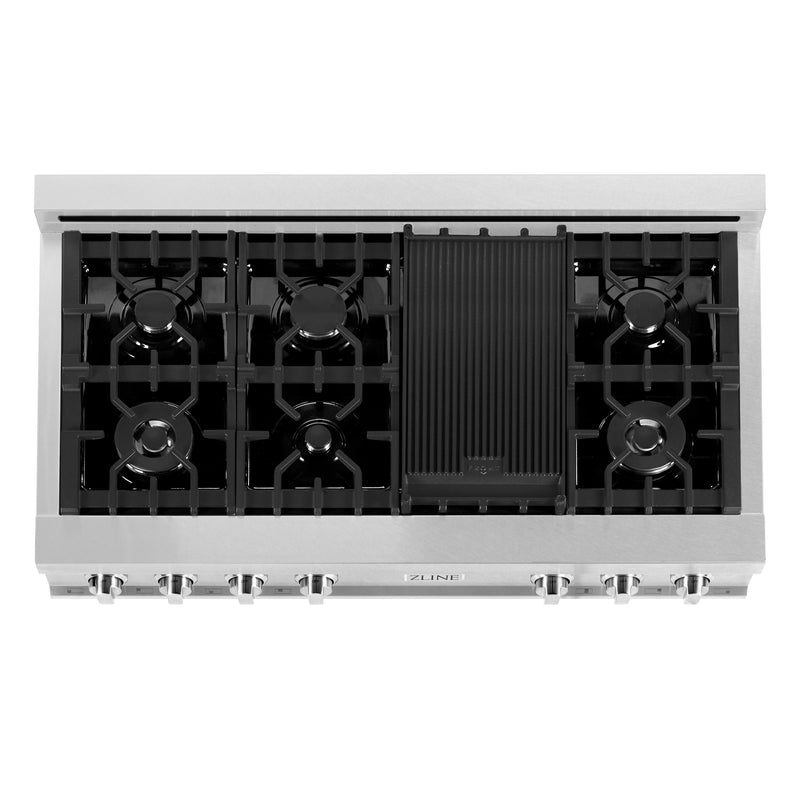 ZLINE 48 in. Porcelain Gas Stovetop in DuraSnow Stainless Steel with 7 Gas Burners and Griddle (RTS-48)