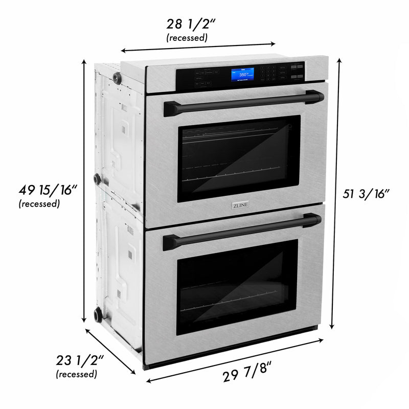 ZLINE 30 in. Autograph Edition Electric Double Wall Oven with Self Clean and True Convection in DuraSnow Stainless Steel and Matte Black Accents (AWDSZ-30-MB)