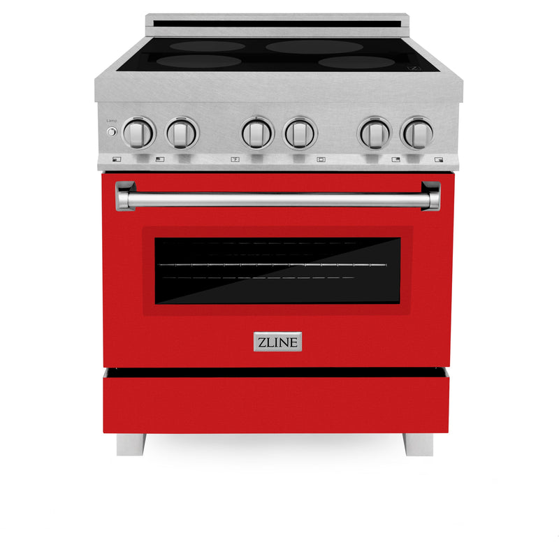 ZLINE 30 IN. 4.0 cu. ft. Induction Range in Fingerprint Resistant Stainless Steel with a 4 Element Stove, Electric Oven, and Red Matte Door (RAINDS-RM-30)