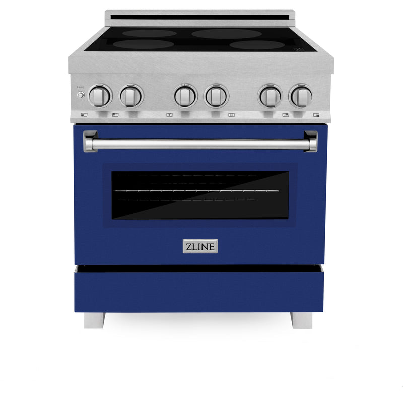ZLINE 30 IN. 4.0 cu. ft. Induction Range in Fingerprint Resistant Stainless Steel with a 4 Element Stove, Electric Oven, and Blue Gloss Door (RAINDS-BG-30)