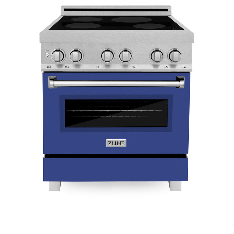 ZLINE 30 IN. 4.0 cu. ft. Induction Range in Fingerprint Resistant Stainless Steel with a 4 Element Stove, Electric Oven, and Blue Matte Door (RAINDS-BM-30)