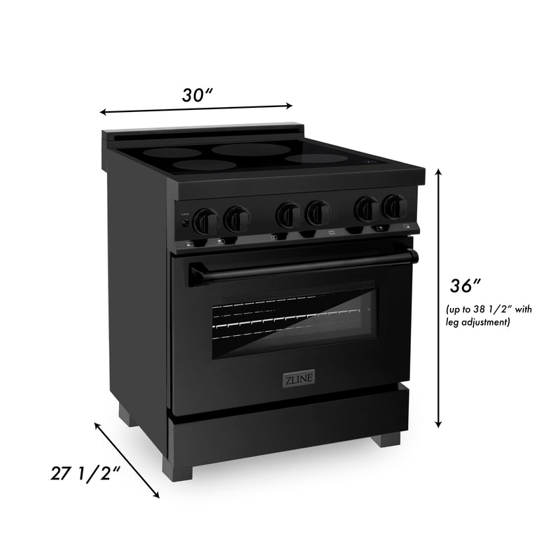 ZLINE 30 in. 4.0 cu. ft. Induction Range with a 4 Element Stove and Electric Oven in Black Stainless Steel (RAIND-BS-30)