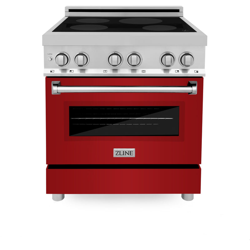 ZLINE 30 in. 4.0 cu. ft. Induction Range with a 4 Induction Element Stove and Electric Oven in Stainless Steel with Red Gloss Door (RAIND-RG-30)