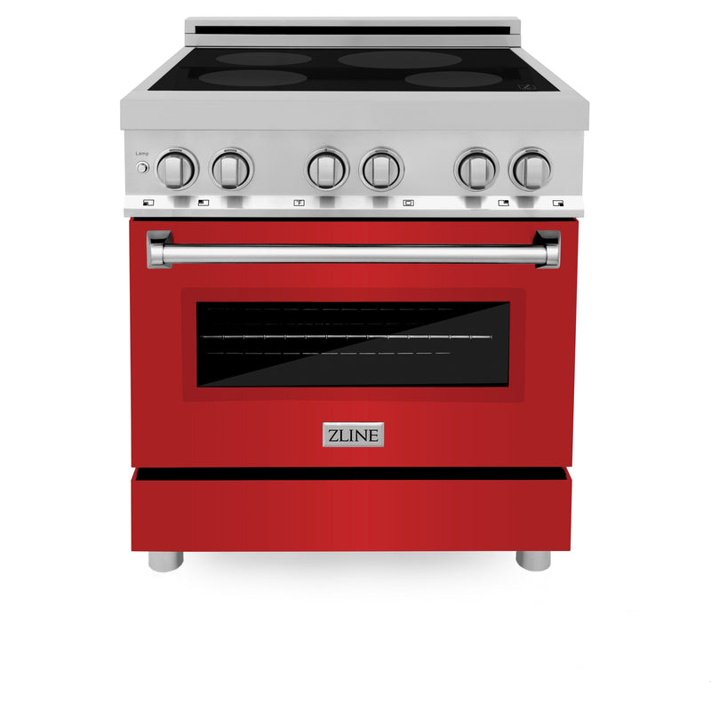ZLINE 30 in. 4.0 cu. ft. Induction Range with a 4 Induction Element Stove and Electric Oven in Stainless Steel with Red Matte Door (RAIND-RM-30)