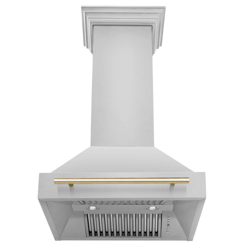 ZLINE 30 in. Autograph Edition Kitchen Package with Stainless Steel Dual Fuel Range and Range Hood with Polished Gold Accents (2AKP-RARH30-G)