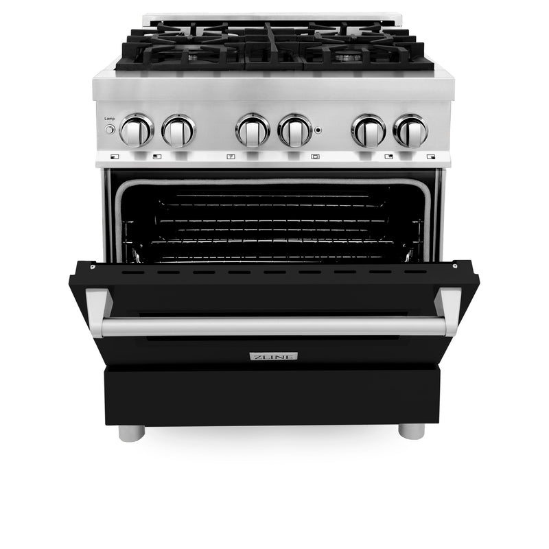 ZLINE 30 in. 4.0 cu. ft. Dual Fuel Range with Gas Stove and Electric Oven in Stainless Steel with Black Matte Door (RA-BLM-30)