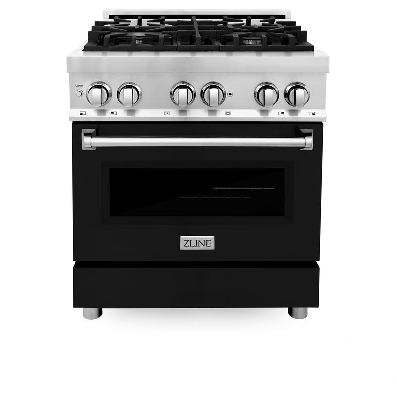 ZLINE 30 in. 4.0 cu. ft. Dual Fuel Range with Gas Stove and Electric Oven in Stainless Steel with Black Matte Door (RA-BLM-30)