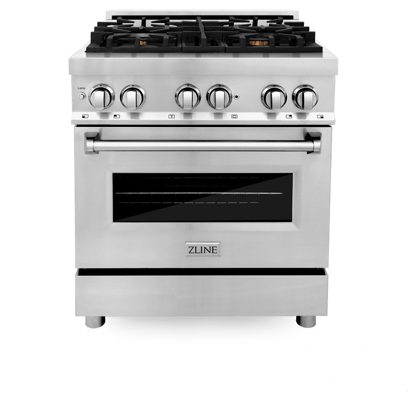 ZLINE 30 in. 4.0 cu. ft. Dual Fuel Range with Gas Stove and Electric Oven in Stainless Steel and Brass Burners (RA-BR-30)