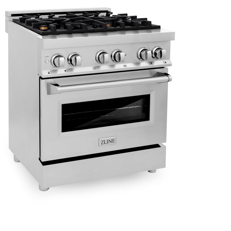 ZLINE 30 in. 4.0 cu. ft. Dual Fuel Range with Gas Stove and Electric Oven in Stainless Steel and Brass Burners (RA-BR-30)