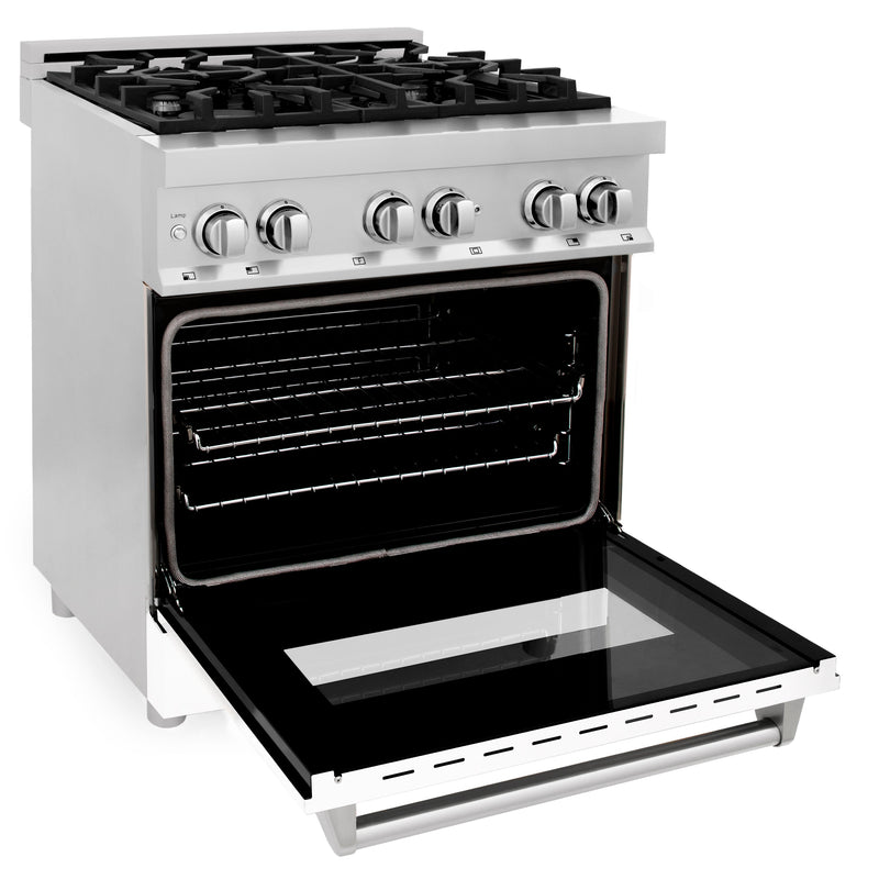 ZLINE 30 in. 4.0 cu. ft. Dual Fuel Range with Gas Stove and Electric Oven in Stainless Steel with White Matte Door (RA-WM-30)