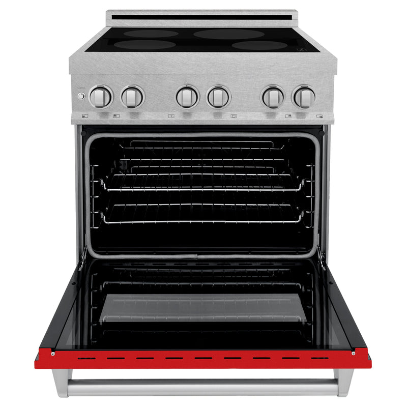 ZLINE 30 IN. 4.0 cu. ft. Induction Range in Fingerprint Resistant Stainless Steel with a 4 Element Stove, Electric Oven, and Red Matte Door (RAINDS-RM-30)