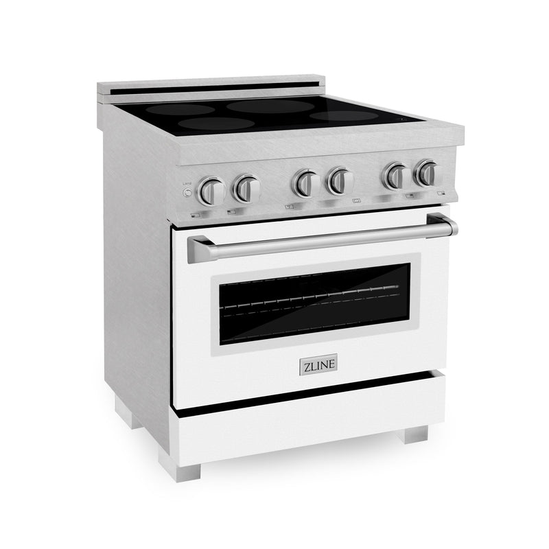 ZLINE 30 IN. 4.0 cu. ft. Induction Range in Fingerprint Resistant Stainless Steel with a 4 Element Stove, Electric Oven, and White Matte Door (RAINDS-WM-30)