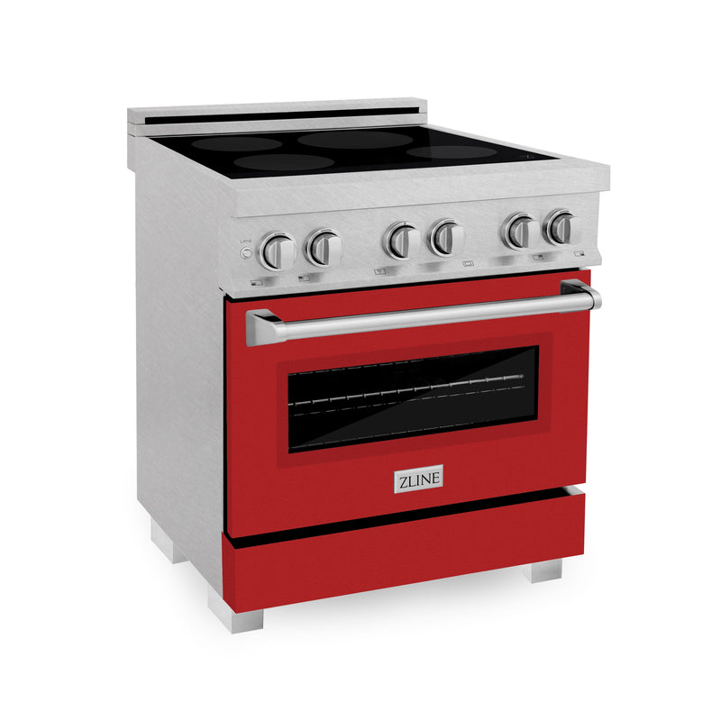 ZLINE 30 IN. 4.0 cu. ft. Induction Range in Fingerprint Resistant Stainless Steel with a 4 Element Stove, Electric Oven, and Red Matte Door (RAINDS-RM-30)