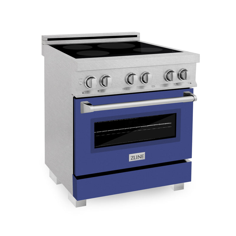 ZLINE 30 IN. 4.0 cu. ft. Induction Range in Fingerprint Resistant Stainless Steel with a 4 Element Stove, Electric Oven, and Blue Matte Door (RAINDS-BM-30)