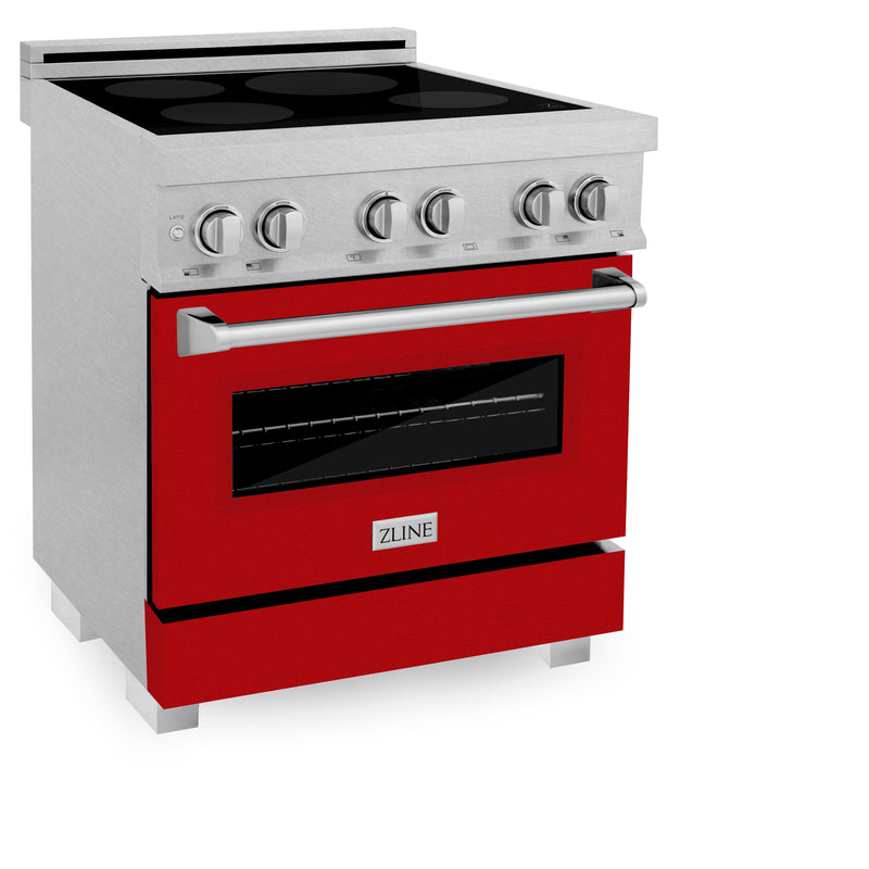 ZLINE 30 IN. 4.0 cu. ft. Induction Range in Fingerprint Resistant Stainless Steel with a 4 Element Stove, Electric Oven, and Red Gloss Door (RAINDS-RG-30)