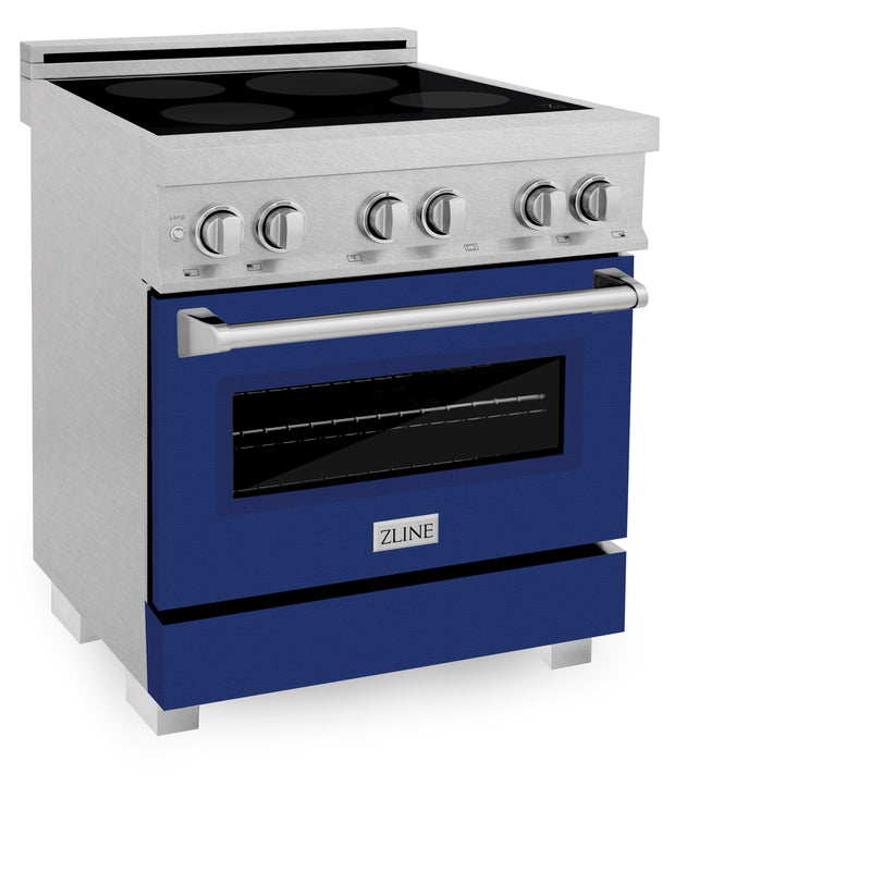 ZLINE 30 IN. 4.0 cu. ft. Induction Range in Fingerprint Resistant Stainless Steel with a 4 Element Stove, Electric Oven, and Blue Gloss Door (RAINDS-BG-30)