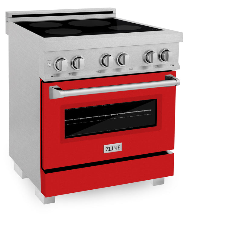 ZLINE 30 IN. 4.0 cu. ft. Induction Range in Fingerprint Resistant Stainless Steel with a 4 Element Stove, Electric Oven, and Red Matte Door (RAINDS-RM-30)