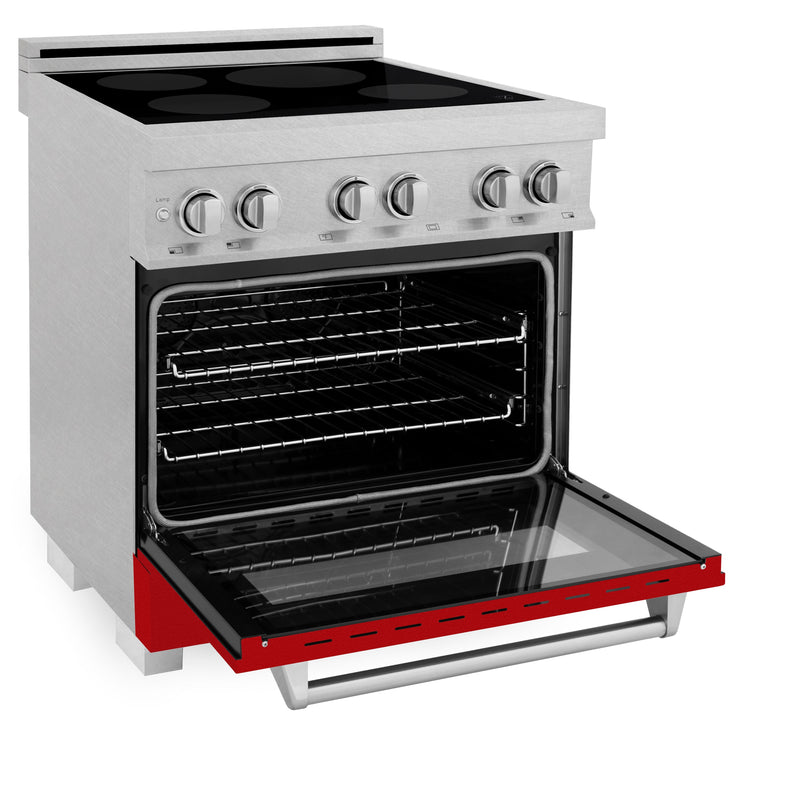 ZLINE 30 IN. 4.0 cu. ft. Induction Range in Fingerprint Resistant Stainless Steel with a 4 Element Stove, Electric Oven, and Red Gloss Door (RAINDS-RG-30)