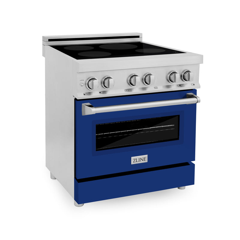 ZLINE 30 in. 4.0 cu. ft. Induction Range with a 4 Induction Element Stove and Electric Oven in Stainless Steel with Blue Gloss Door (RAIND-BG-30)