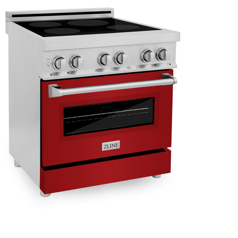 ZLINE 30 in. 4.0 cu. ft. Induction Range with a 4 Induction Element Stove and Electric Oven in Stainless Steel with Red Gloss Door (RAIND-RG-30)