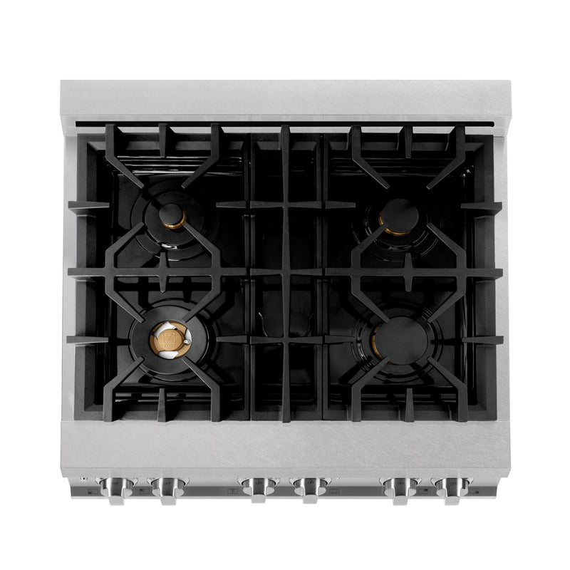 ZLINE 30 in. 4.0 cu. ft. Dual Fuel Range with Gas Stove and Electric Oven in All Fingerprint Resistant Stainless Steel with Brass Burners (RAS-SN-BR-30)