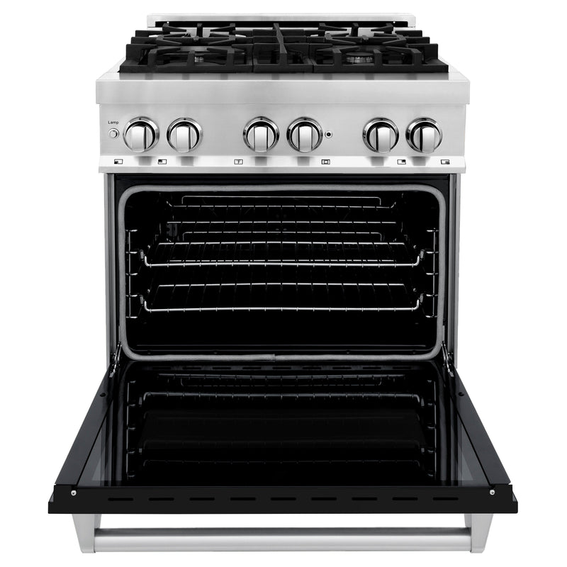 ZLINE 30 in. 4.0 cu. ft. Dual Fuel Range with Gas Stove and Electric Oven in Stainless Steel with Black Matte Door (RA-BLM-30)