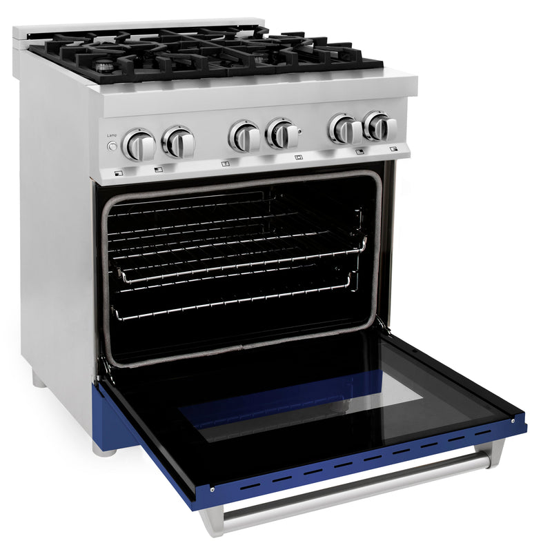 ZLINE 30 in. 4.0 cu. ft. Dual Fuel Range with Gas Stove and Electric Oven in Stainless Steel with Blue Matte Door (RA-BM-30)