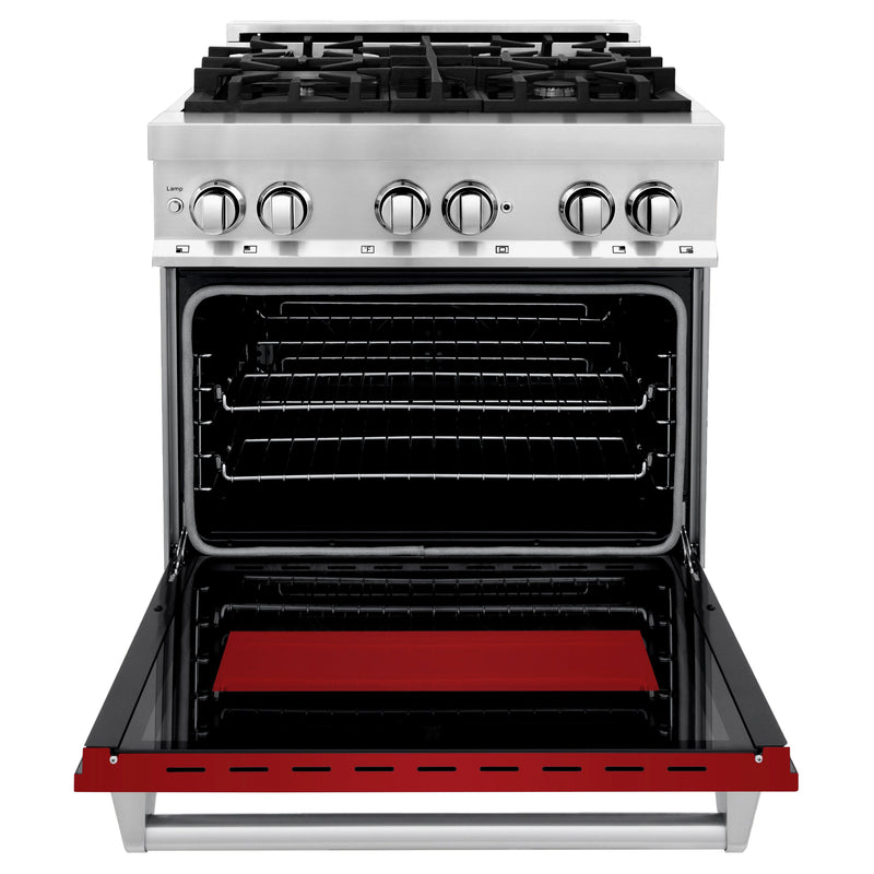 ZLINE 30 in. 4.0 cu. ft. Dual Fuel Range with Gas Stove and Electric Oven in Stainless Steel with Red Gloss Doors (RA-RG-30)