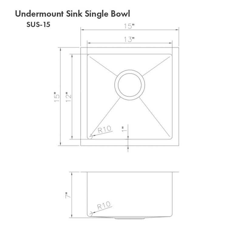 ZLINE 15" Boreal Undermount Single Bowl Bar Kitchen Sink 