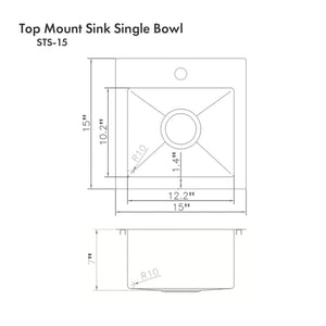 ZLINE 15" Donner Topmount Single Bowl Bar Kitchen Sink