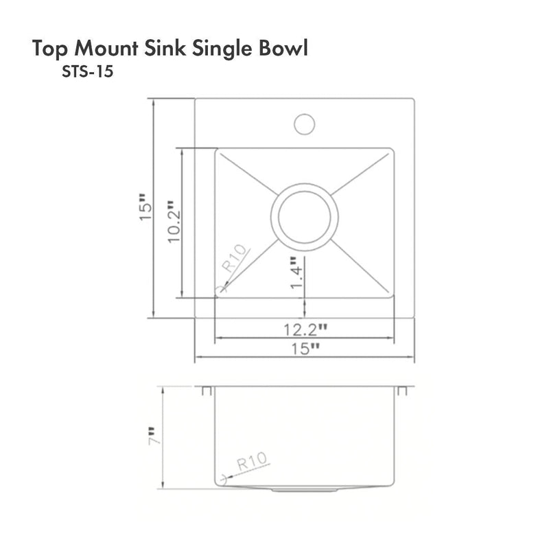 ZLINE 15 in. Donner Topmount Single Bowl Bar Kitchen Sink (STS-15)