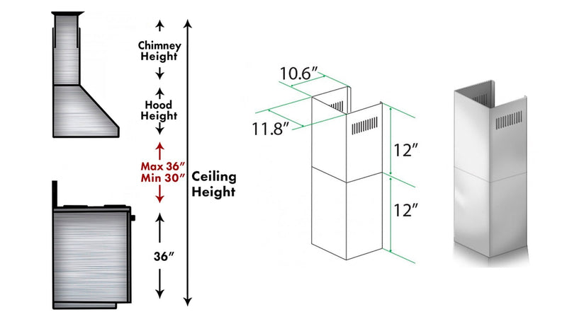 ZLINE 2-12 in. Short Chimney Pieces for 7.7 ft. to 8 ft. Ceilings (SK-587/597)