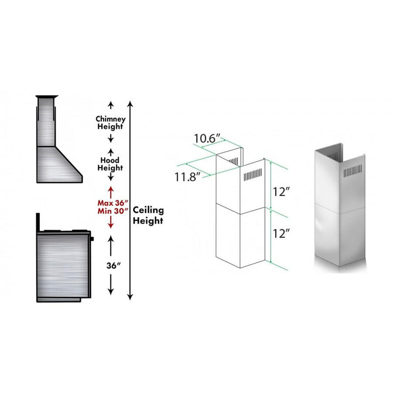 ZLINE 2-12 in. Short Chimney Pieces for 7.6 ft. to 8 ft. Ceilings (SK-696)