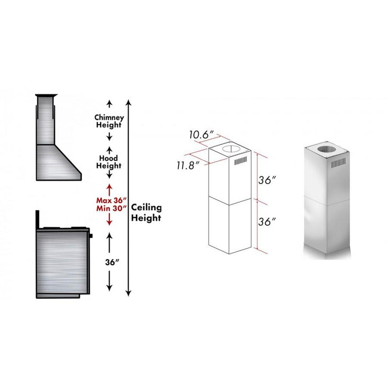 ZLINE 2-36 in. Chimney Extensions for 10 ft. to 12 ft. Ceilings (2PCEXT-597i-304)