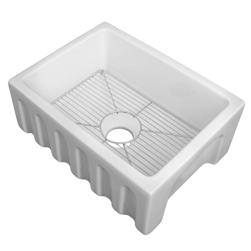 ZLINE 24 in. Venice Farmhouse Apron Front Reversible Single Bowl Fireclay Kitchen Sink with Bottom Grid (FRC5120)