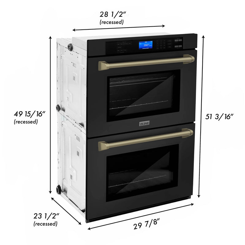 ZLINE 30" Autograph Edition Double Wall Oven with Self Clean and True Convection in Black Stainless Steel
